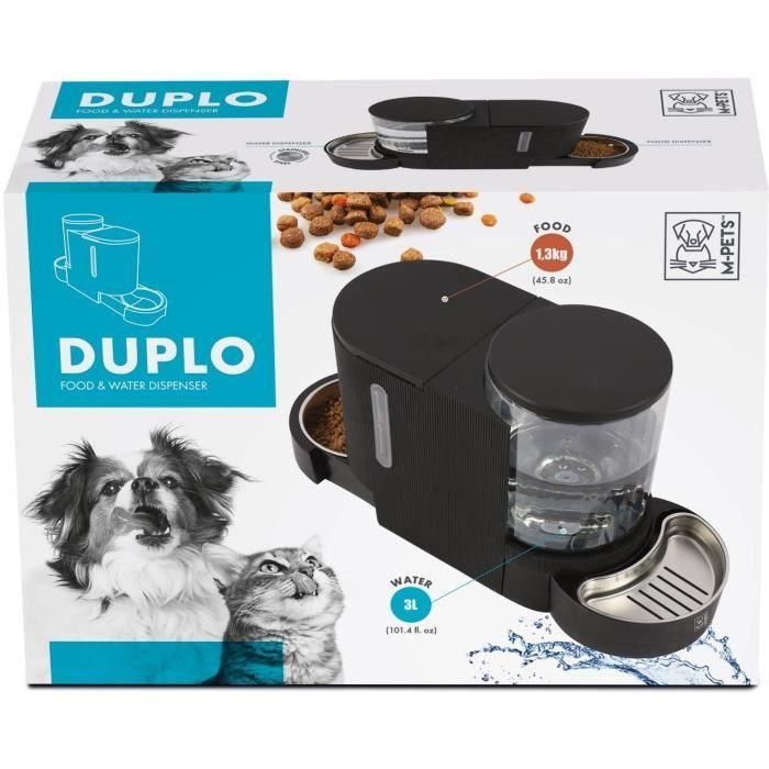 M Pets PET6953182739814 Dispensador de agua y croquetas DUPLO 1,3kg/3L 40x16,2x29,1 cm Negro 4