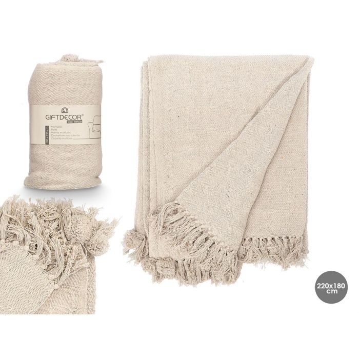 Giftdecor Multiusos Pompon Natural Algodón 180x220 cm (8 Unidades)