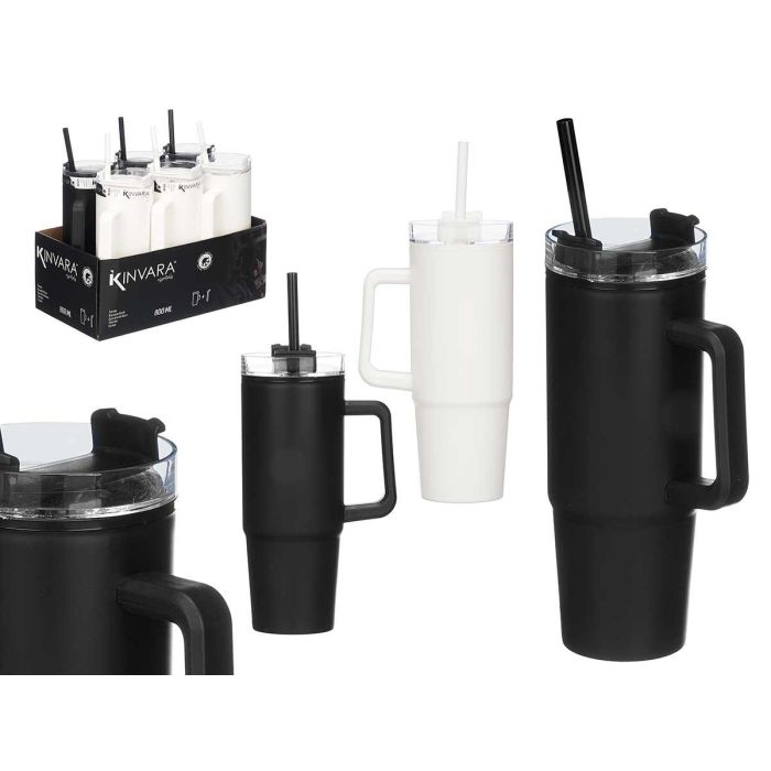 Kinvara Vaso con Asa y Pajita de Plástico PP/PS, Blanco y Negro, 800 ml, 13x30x9 cm (Modelo Surtido) (12 Unidades) Kinvara Vaso con Asa y Pajita de Plástico PP/PS, Blanco y Negro, 800 ml, 13x30x9 cm (Modelo Surtido) (12 Unidades)