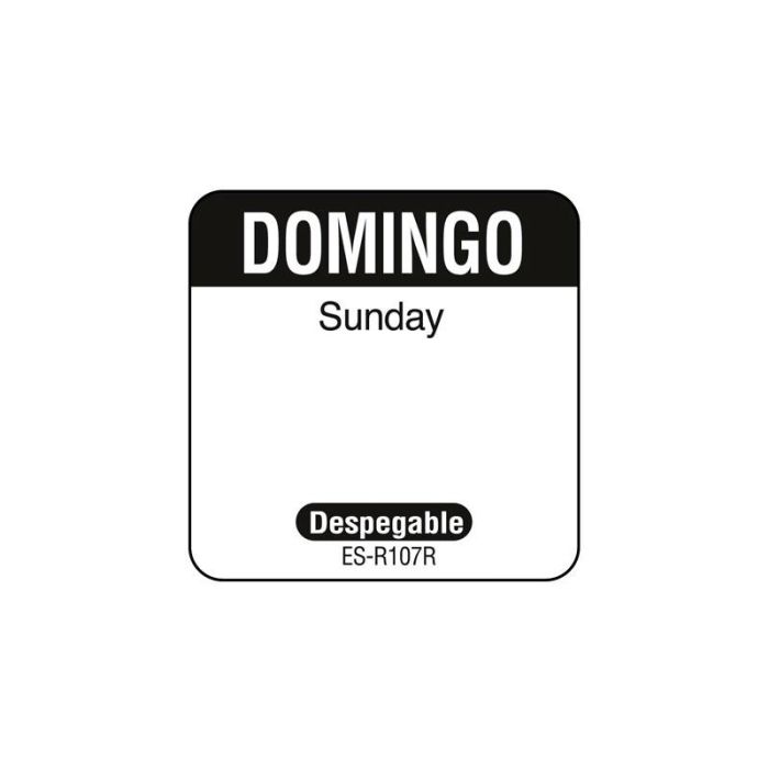 NCCO SR107R - Rollo de 1000 etiquetas despegables para rotación de inventario "DOMINGO" - 2,5 x 2,5 cm - Blanco y negro - Venta 1 unidad.