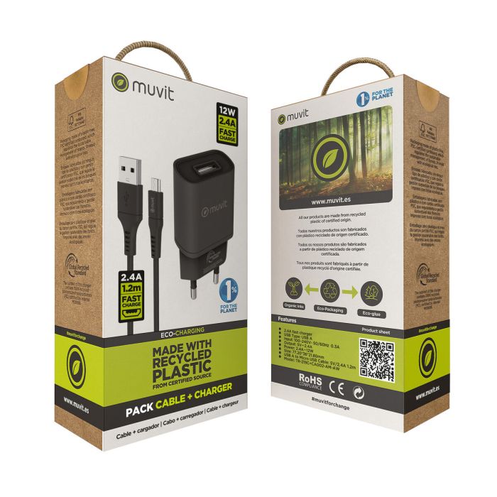 Cargador de Pared Muvit for Change Negro 12 W (2 Unidades) 2