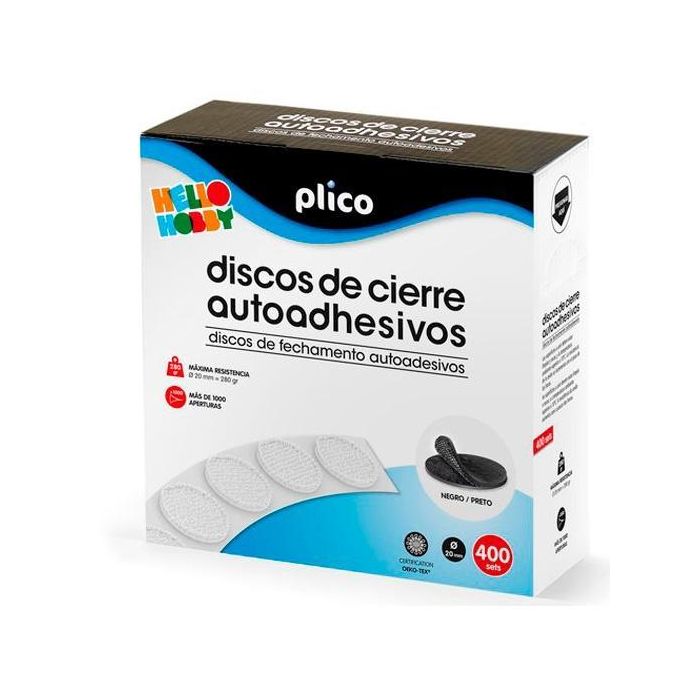 Plico Discos De Cierre Textil Autoadhesivo Ø20 mm -Caja 400- Negro Plico Discos De Cierre Textil Autoadhesivo Ø20 mm -Caja 400- Negro