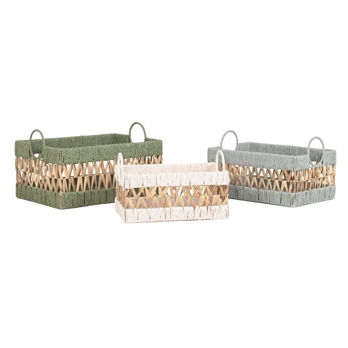 Cesta Tropical DKD Home Decor Verde Blanco 30 x 26 x 43 cm Set de 3 (2 Unidades) 3 Cesta Tropical DKD Home Decor Verde Blanco 30 x 26 x 43 cm Set de 3 (2 Unidades) 3