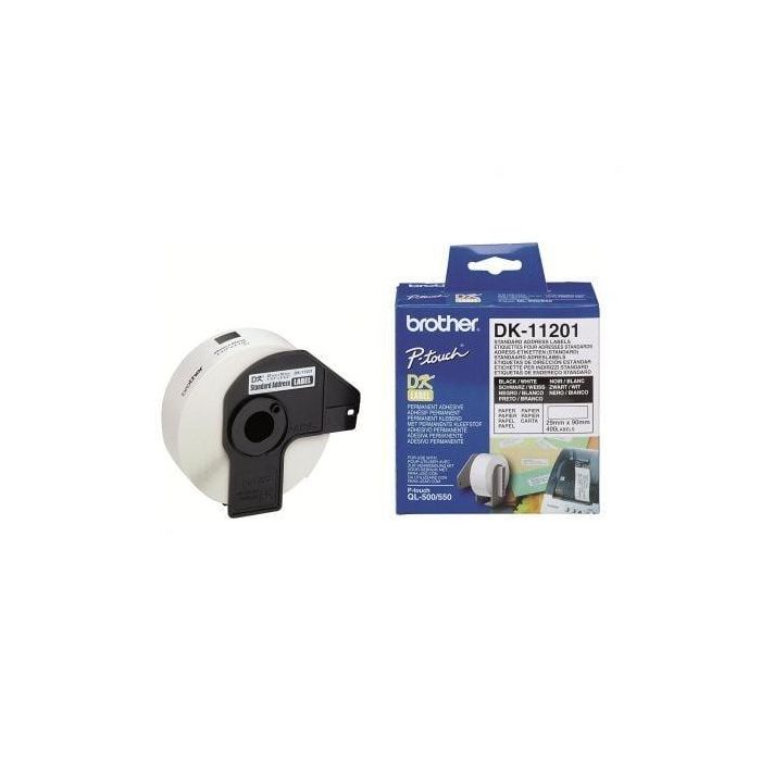 Brother DK-11201 Rollo de Etiquetas de Dirección Estándar Pre-Cortadas 29x90mm Negro sobre Blanco para Impresoras QL - 400 Unidades