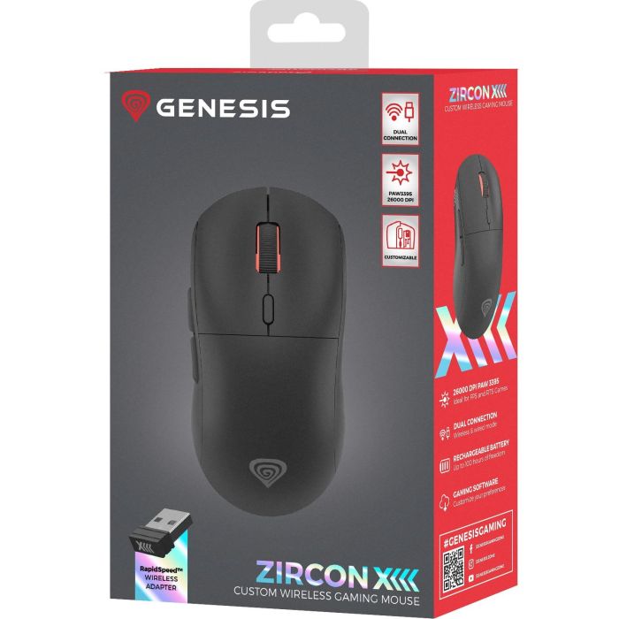 Genesis Zircon XIII Ratón Gaming Ambidextro Óptico Pixart PAW3395 26000 DPI Inalámbrico USB-C 7 Botones 77g 3 Genesis Zircon XIII Ratón Gaming Ambidextro Óptico Pixart PAW3395 26000 DPI Inalámbrico USB-C 7 Botones 77g 3