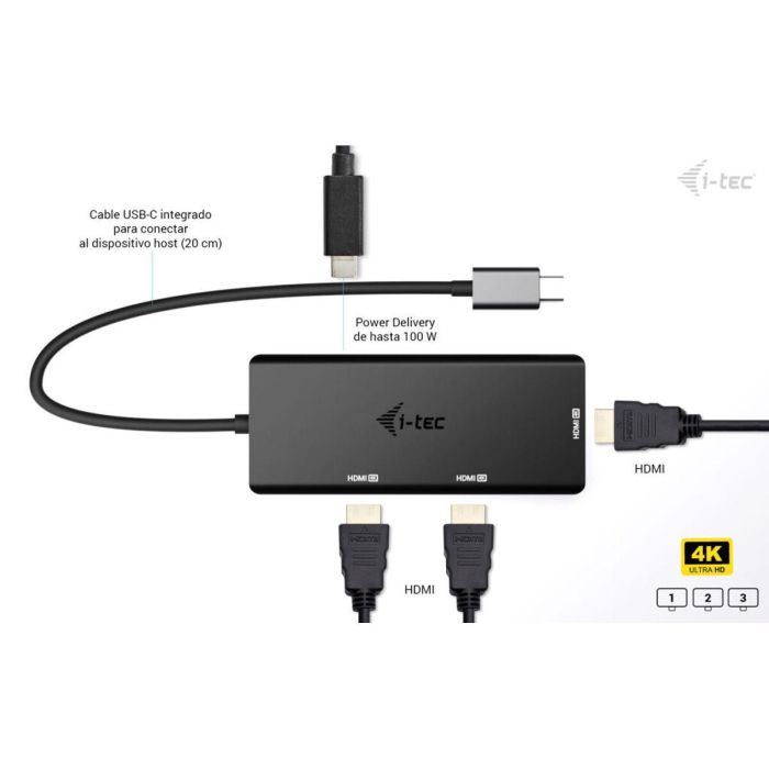 Hub USB i-Tec C31TRIPLE4KHDMIPD Negro 16 Hub USB i-Tec C31TRIPLE4KHDMIPD Negro 16