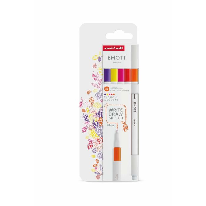 Uni-Ball Emott Rotuladores de Escritura y Dibujo, Estuche 5 Ud, Colores Pasión: Naranja Oscuro, Bermellón, Rosa, Limón y Fucsia Uni-Ball Emott Rotuladores de Escritura y Dibujo, Estuche 5 Ud, Colores Pasión: Naranja Oscuro, Bermellón, Rosa, Limón y Fucsia