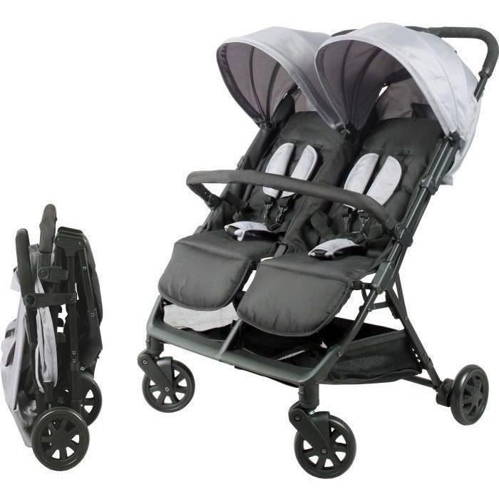 Bambisol - DS209 GRIS NEGRO - Cochecito doble lado a lado | Para gemelos desde el nacimiento, plegado ultracompacto | Negro Gris Bambisol - DS209 GRIS NEGRO - Cochecito doble lado a lado | Para gemelos desde el nacimiento, plegado ultracompacto | Negro Gris