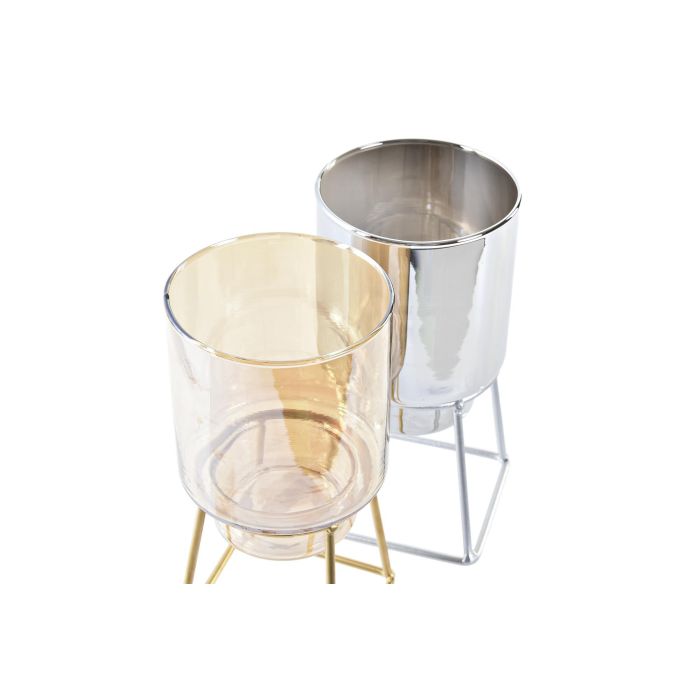 DKD Home Decor Portavela Navidad Moderna Cristal y Metal Dorado Plateado 9x9x17 cm Surtido (6 Unidades) 1
