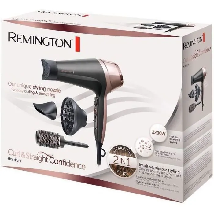 Remington D5706 Secador de Pelo Iónico Curl Confidence 2200W, Cepillo 45mm, Cerámica, Ligero y Silencioso 4