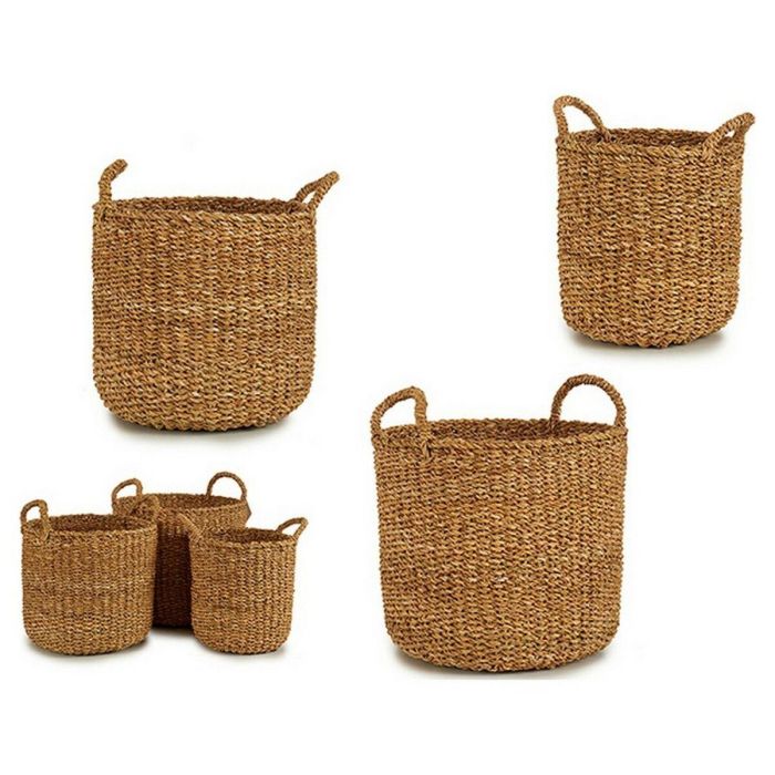 Set 3 Cestos de Esparto Abombado con Asa Giftdecor - 37x45x37 cm, Marrón Set 3 Cestos de Esparto Abombado con Asa Giftdecor - 37x45x37 cm, Marrón