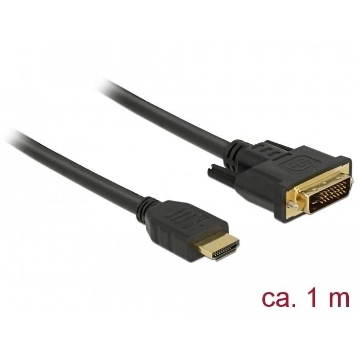 DELOCK 85652 - Cable HDMI a DVI (24+1) bidireccional, 1m, conectores chapados en oro, resolución máxima 2560x1600