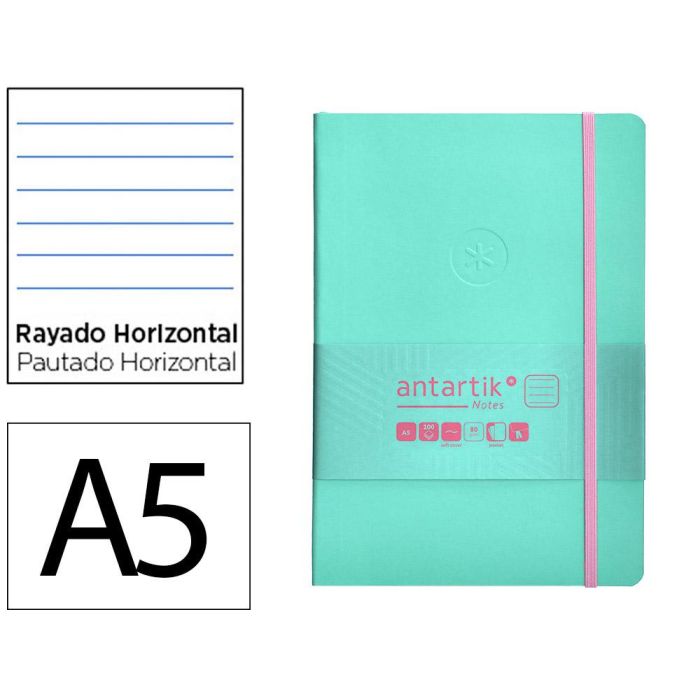 Cuaderno Con Gomilla Antartik Notes Tapa Blanda A5 Hojas Rayas Rosa Y Turquesa 80 Hojas 80 gr Fsc