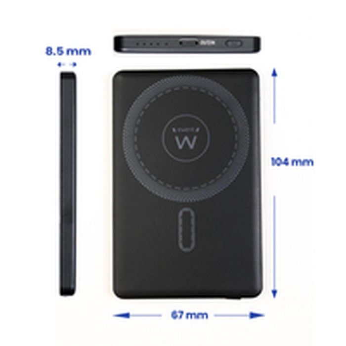 Ewent EW1160 - Batería Externa Power Bank 5000mAh MagSafe PD 22.5W QC USB-C UltraSlim Polímero de Litio Negro 11