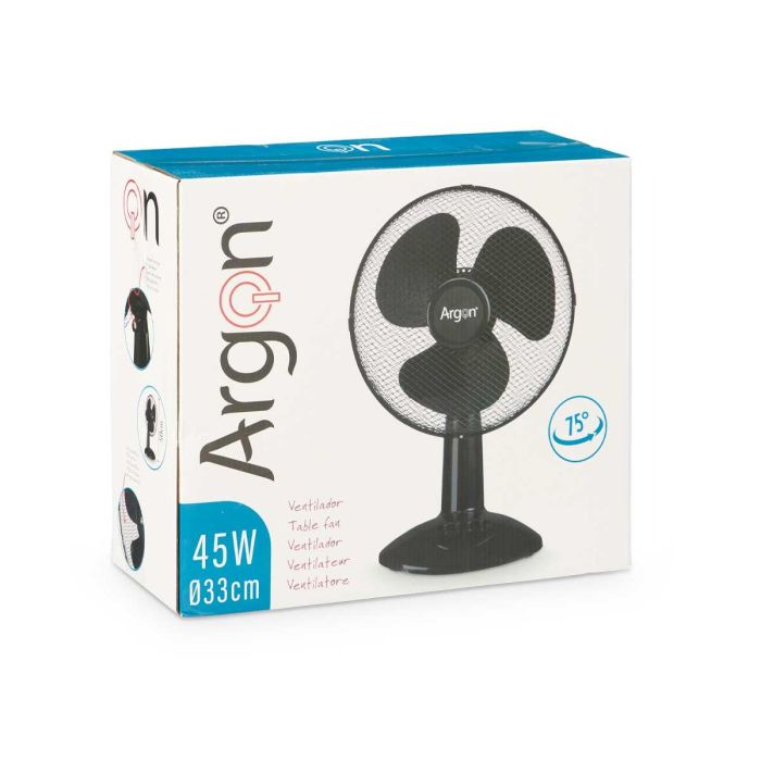 Ventilador de Mesa Negro Argon 45W - 27x51x33.5 cm, 3 Velocidades, Giro 75º 2 Ventilador de Mesa Negro Argon 45W - 27x51x33.5 cm, 3 Velocidades, Giro 75º 2