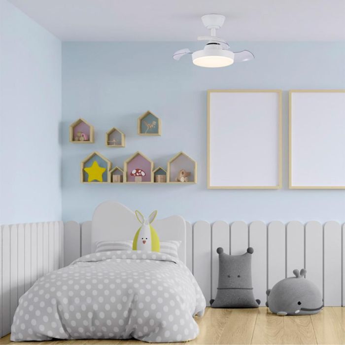 Ventilador de techo led 3cct aspas retráctiles hornet 32 W 3195 lm blanco, aspas ø56 cm, plafón ø26 cm, altura 34 - 44 cm 4