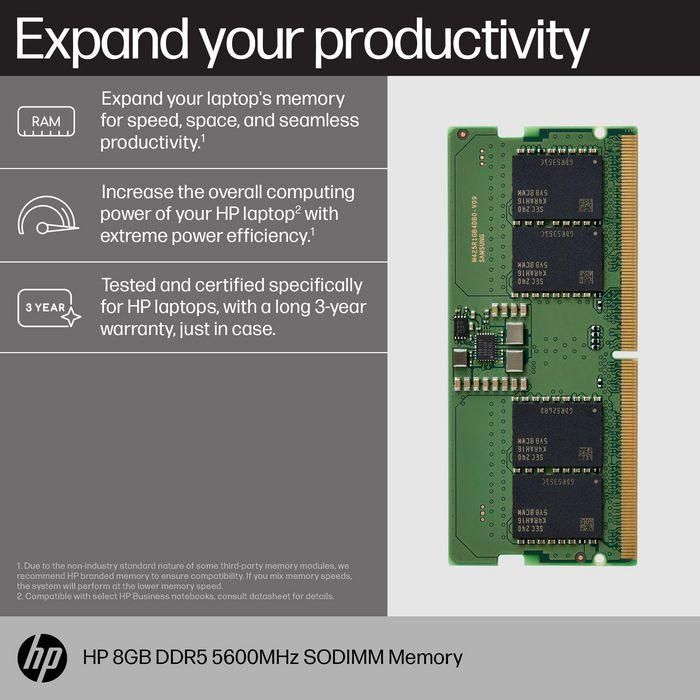 HP 8GB DDR5 5600MHz SODIMM Memory para portátiles y sistemas compactos 1
