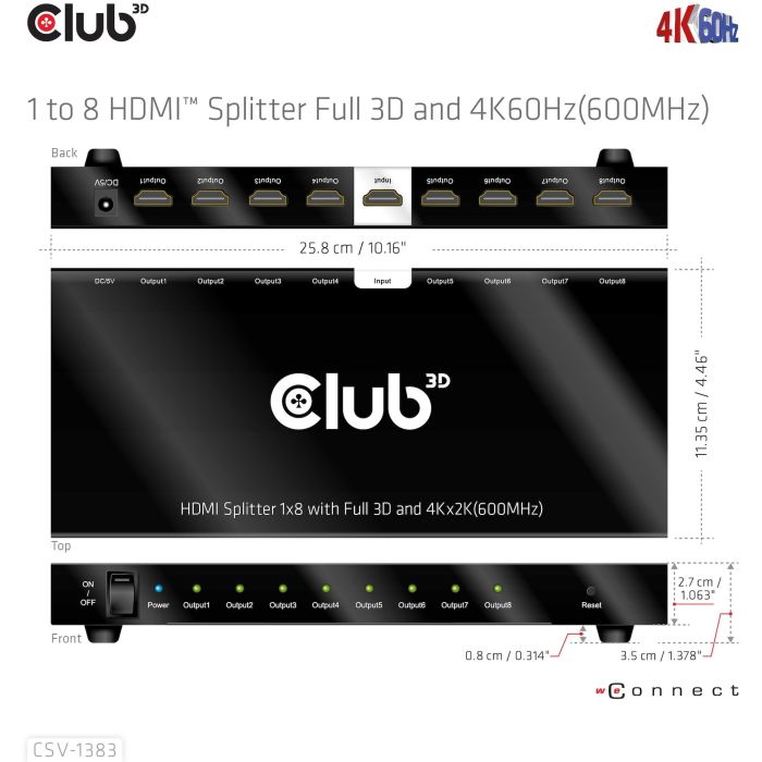 Club3D Splitter HDMI 1 Entrada a 8 Salidas 4K 60Hz UHD 15 Club3D Splitter HDMI 1 Entrada a 8 Salidas 4K 60Hz UHD 15