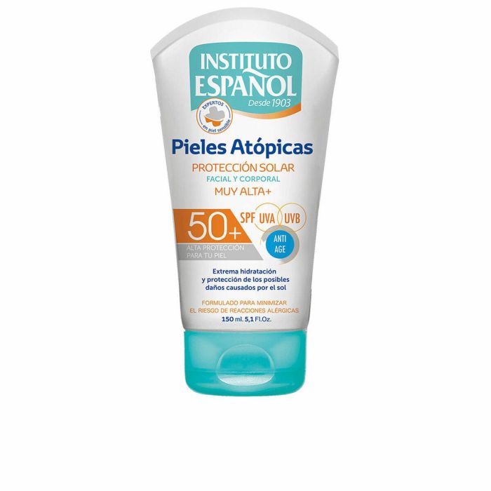 Instituto Español Protector Solar Facial y Corporal para Piel Atópica y Sensible SPF50+ Crema Hidratante Rápida Absorción 150 ml