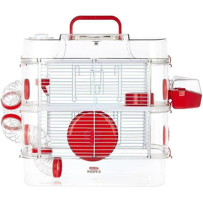 Zolux Rody3 duo Jaula Hábitat para Hámster, Jerbo, Ratón 2 Niveles Equipada con Accesorios, Transparente, 41x27x40.5 cm Granadina 2