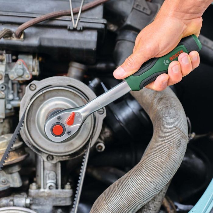 Bosch BOS4053423254150 Juego de trinquete de 57 piezas 1/4 + 1/2 con 55 accesorios de alto torque y estuche de transporte suave 2