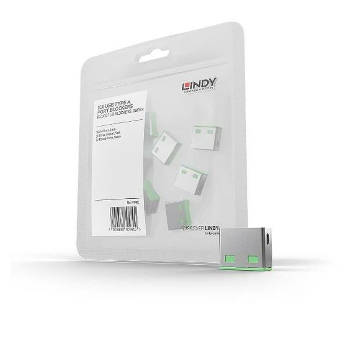 Lindy Bloqueador de Puertos USB - Seguridad Física Sin Llave - Pack de 10 Unidades Color Verde para Administración