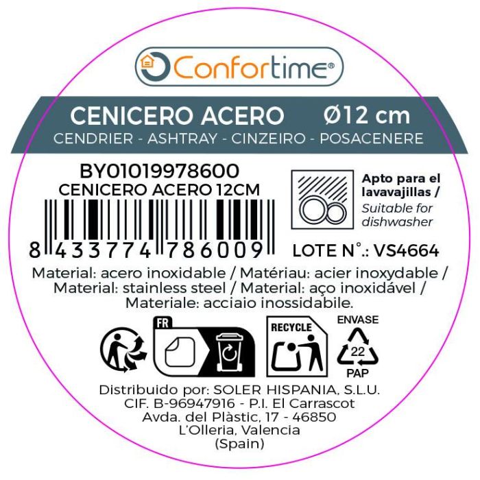 Cenicero Acero 12Cm Confortime (24 Unidades) 11 Cenicero Acero 12Cm Confortime (24 Unidades) 11
