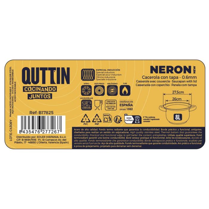 Cacerola Inde New Neron 26 cm (8L) acero inoxidable con tapa (4 Unidades) 6 Cacerola Inde New Neron 26 cm (8L) acero inoxidable con tapa (4 Unidades) 6