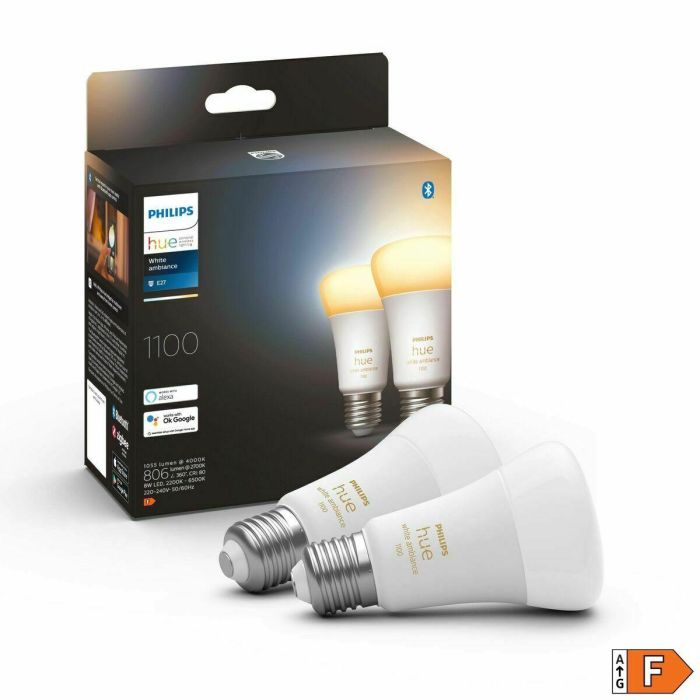 Philips Hue PHI8719514291256 White Ambiance LED conectado E27 1100 Lumen equivalente 75W Bluetooth Compatible Pack 2 unidades 2 Philips Hue PHI8719514291256 White Ambiance LED conectado E27 1100 Lumen equivalente 75W Bluetooth Compatible Pack 2 unidades 2