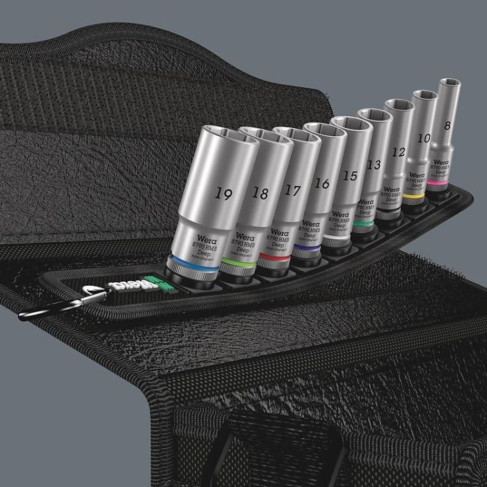 Wera Belt B Deep Juego de Vasos 3/8" Métricos: 8, 10, 12, 13, 15, 16, 17, 18, 19 mm, con 9 piezas 3