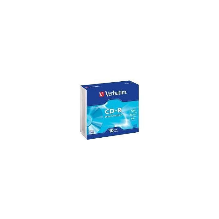 Verbatim CD-ROM Extra Protección Capacidad 700MB Velocidad 52x 80 Min Pack 10 Unidades Caja Slim