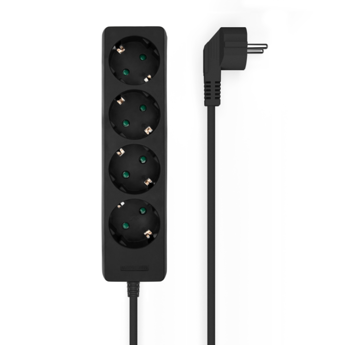 Aisens Regleta de Enchufes 4 Tomas Sin Interruptor, Cable 1.4M Negro