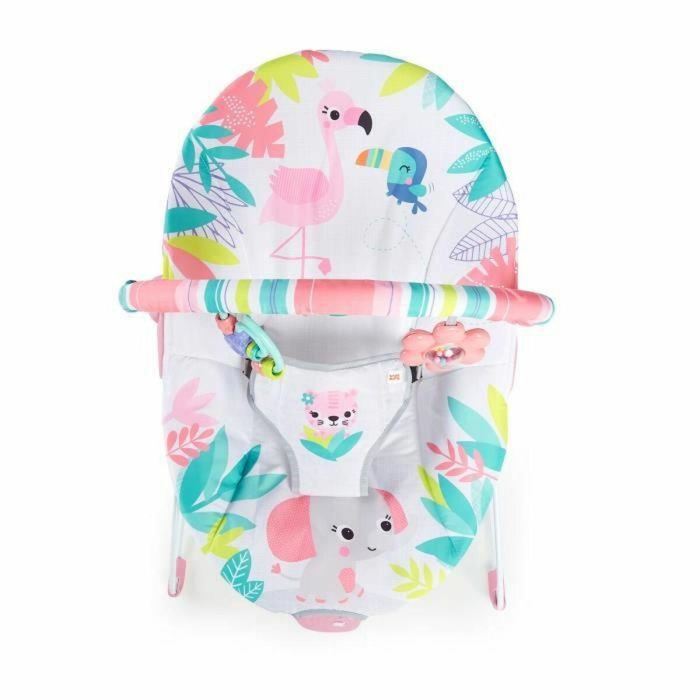 Bright Starts Hamaca Flamingo Vibes, ideal para Bebés Inquietos, con Suaves Vibraciones, Arnés de 3 Puntos y Juguetes Interactivos 2