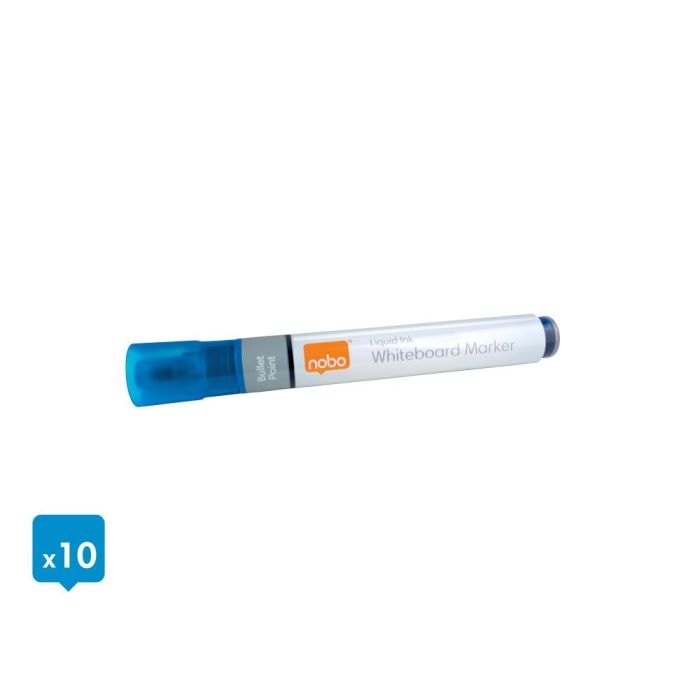 Rotulador Nobo Para Pizarra Blanca Tinta Liquida Punta Conica 3 mm Azul Caja De 10 Unidades 9