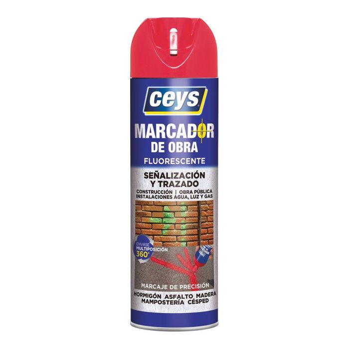 Ceys Marcador de Obra Rojo 500ml Pintura en Spray Fluorescente 908001