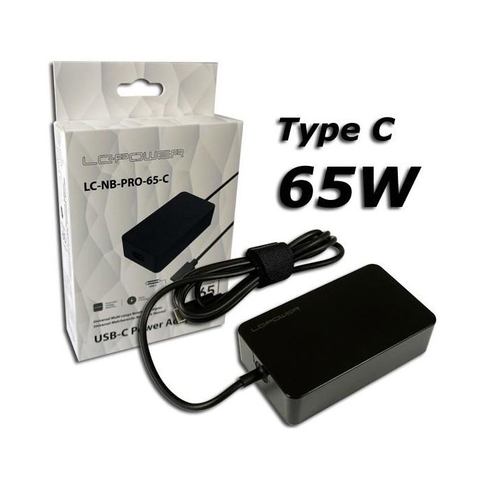LC-Power LC-NB-PRO-65-C. Adaptador de corriente USB-C para portátil 65W, CA a CC, Negro