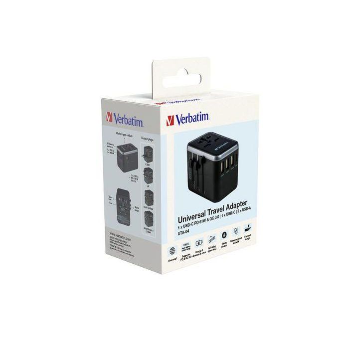 Verbatim Adaptador Universal de Viaje Uta-04 con 1 Puerto Usb-C (61W PD), 3 Puertos Usb-A y 1 Puerto Usb-C (12W) 1