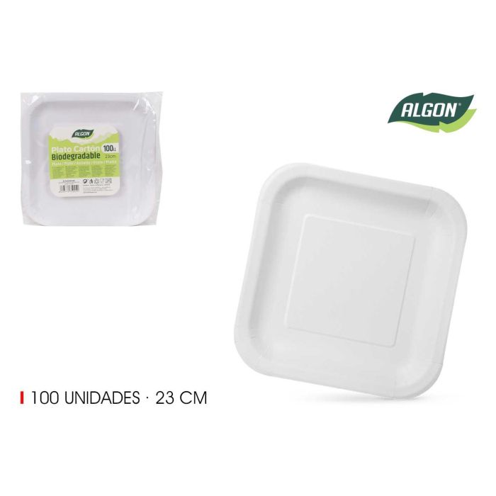 Set de 100 platos de cartón cuadrados Algon 23 cm (10 Cajas) Set de 100 platos de cartón cuadrados Algon 23 cm (10 Cajas)