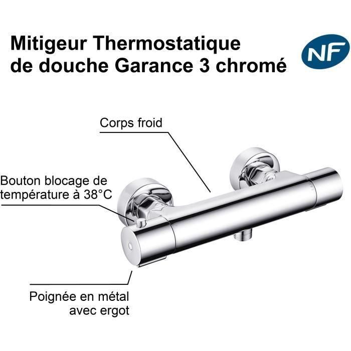 Mezclador termostático de ducha - EDOUARD ROUSSEAU - Garance 3 - Cuerpo frío - Apto para todo tipo de producción de agua caliente - Cromo 2 Mezclador termostático de ducha - EDOUARD ROUSSEAU - Garance 3 - Cuerpo frío - Apto para todo tipo de producción de agua caliente - Cromo 2