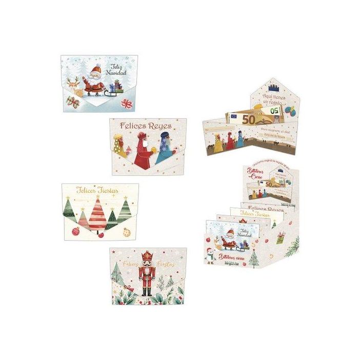 Billetero De Felicitacion Arguval Navidad Con Cierre 110X85 Surtido Expositor De 48 (4 Diseños)