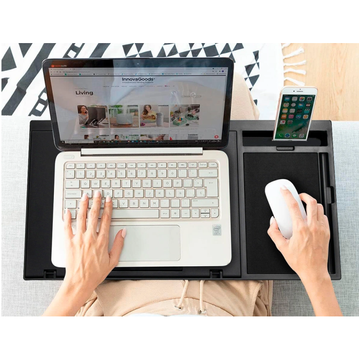 Q-connect Soporte Portátil Multifuncional Ajustable Hasta 17 Pulgadas, Soporte Movil y Ratón, 7 Ángulos, Negro 7