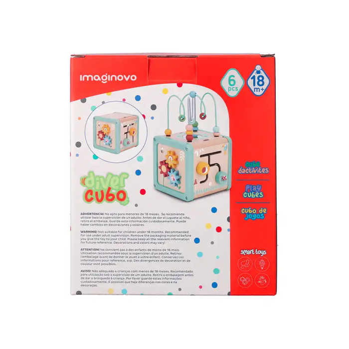 Imaginovo Juego Infantil Cubo de Actividades de Madera +18 Meses 15,5x15,5x28cm 7