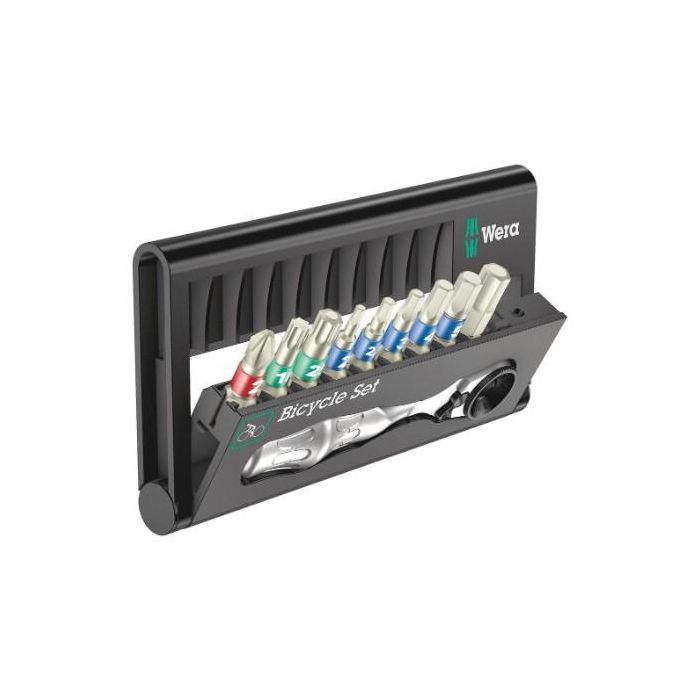 Wera Bicycle Set 9, kit de herramientas para bicicleta, negro/acero inoxidable, incluye 10 herramientas para Cruzar, Hexagonal y Torx