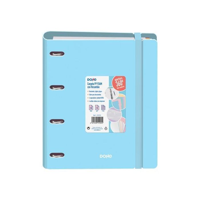 Dohe Carpeta Anillas Mixtas 4x35 mm A4 100H 90 gr 4 Separadores Polyfoam Azul Pastel