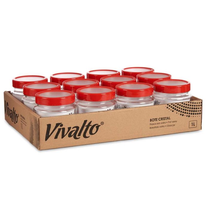 Vivalto Bote de Cristal Transparente 1L con Tapa Roja 11.5x35.5x11.5 cm (Set de 12) 2