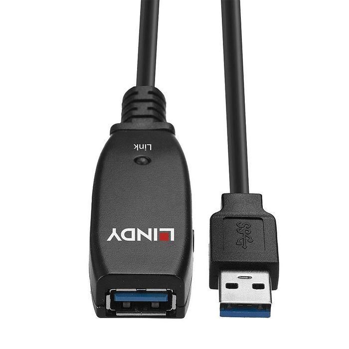 Lindy Cable Extensión Activa USB 3.0 Slim 15m Macho A a Hembra A 5Gbps, ideal para conectar dispositivos Tipo A a PC, Portátil 3
