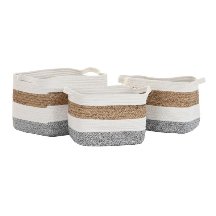 Cesta Basicos DKD Home Decor Blanco Natural 27 x 27 x 36 cm Set de 3 2