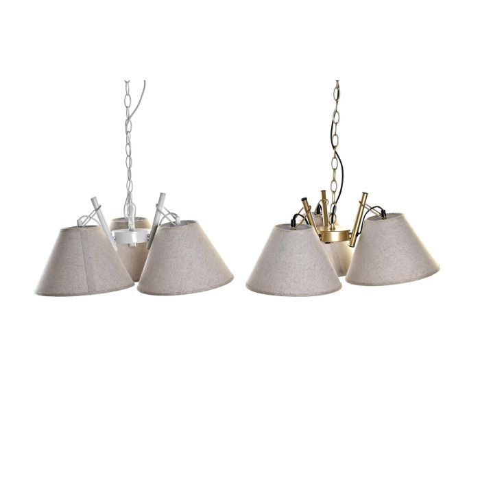 DKD Home Decor Lámpara de Techo Moderna Dorado Blanco Metal Lino 3 Pantallas E27 46x30x50 cm (2 Unidades) 4