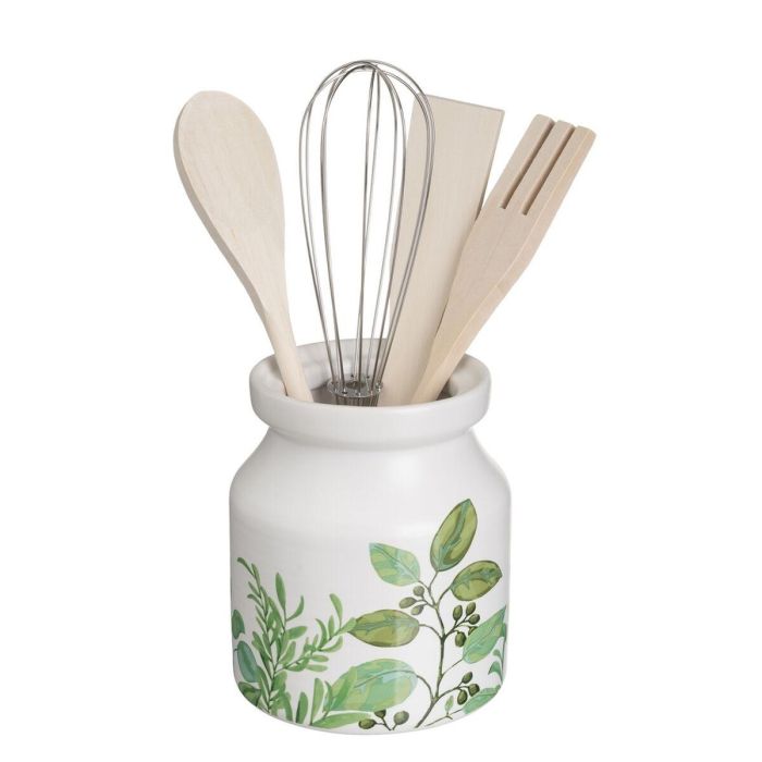 Bote para Utensilios de Cocina GREENS Madera Metal Gres 12 x 12 x 13 cm Bote para Utensilios de Cocina GREENS Madera Metal Gres 12 x 12 x 13 cm