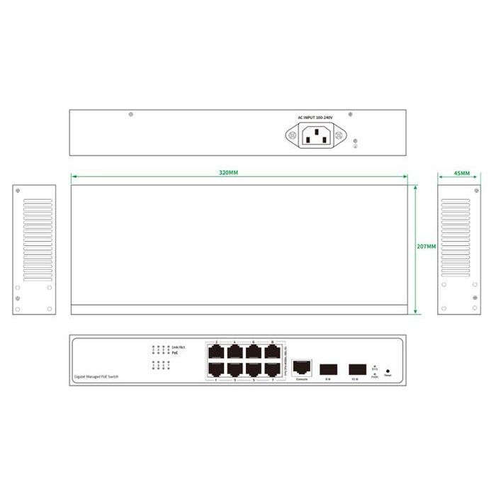 Ernitec Switch gestionado Capa 2+, 8 puertos Gigabit PoE, 2 SFP Gigabit, 1 consola, IEEE 802.3at/af 1